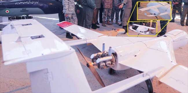 پهپاد ریزمقیاس یا MAV (کارد زرد) در کنار پهپاد مهاجم-92