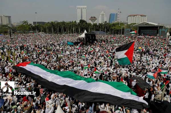 پرجمعیتترین تجمع حمایت از فلسطین در پرجمعیتترین کشور مسلمان جهان